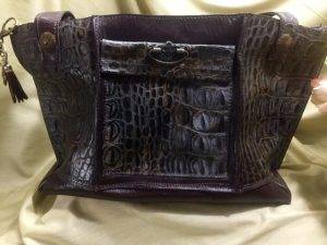 Large golden embossed croc leather bag handmade by Priddy Stitches.